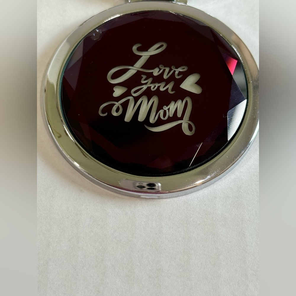 Retro Metal Travel Makeup Mirror 1x/2x Magnifying Compact "Love You Mom" - Picture 3 of 9